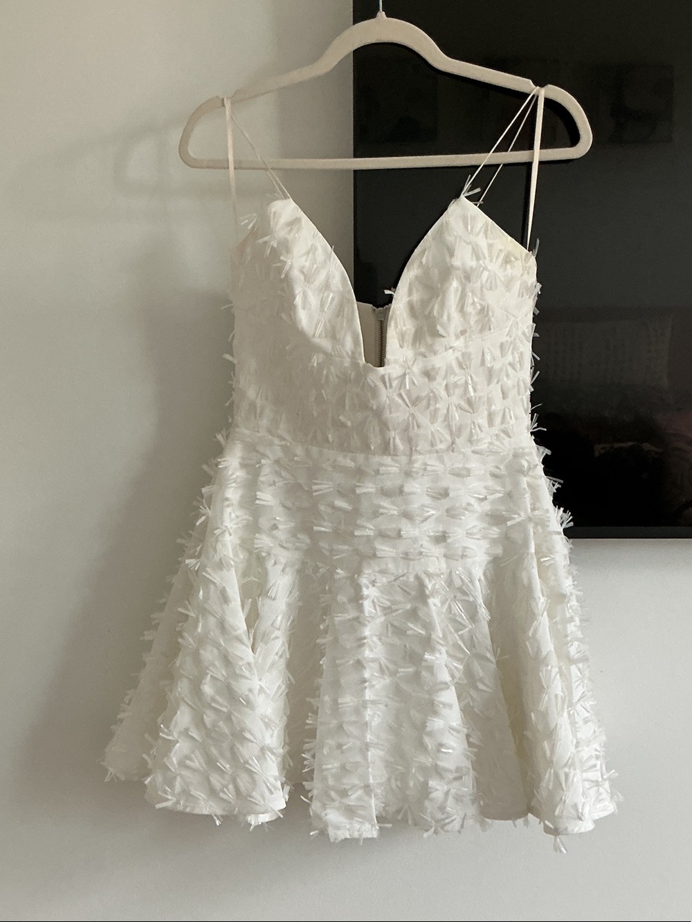 Alex Perry White Textured Mini Dress with Spaghetti Straps